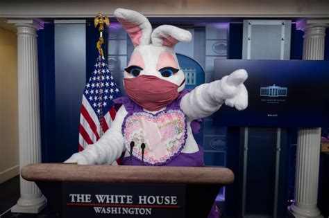 Easter Bunny Dons Giant Face Guard With Bidens At White House