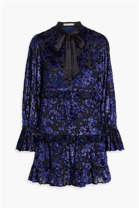 ALICE OLIVIA Moranne pussy bow ruffled metallic fil coupé mini dress THE OUTNET