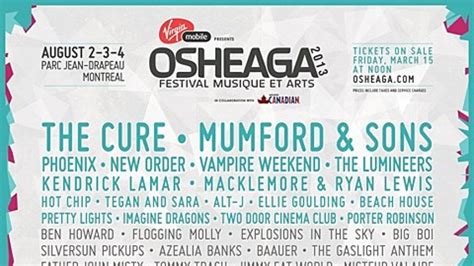 Osheaga Festival 2013 Lineup Tickets The Cure Phoenix Vampire