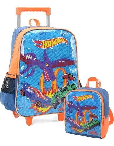 Kit Mochila De Rodinha Hot Wheels Lancheira Luxcel Cor Azul MercadoLivre