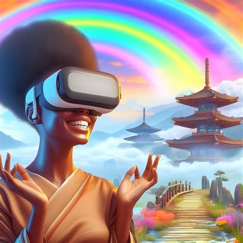 Premium AI Image | a happy black women wearing a VR headset in a ...