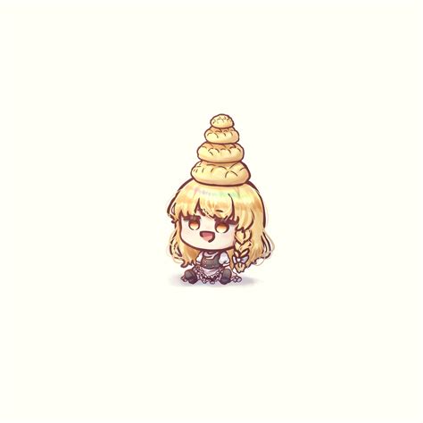 Safebooru Girl Apron Black Dress Black Footwear Blonde Hair Braid Chibi Dress Food Highres