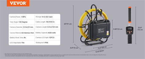 VEVOR Sewer Camera With 512Hz Locator 50 M 9 Pipeline Inspection