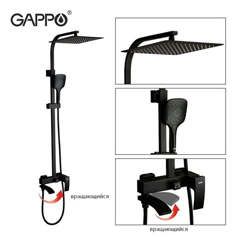 Смеситель для душа Gappo, черный тропический кран «Водопад» для ванной ...