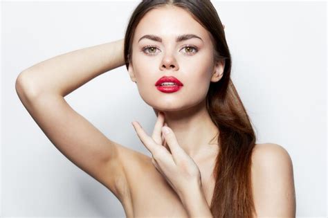 Premium Photo Woman Portrait Nude Shoulders Red Lips Spa Treatments Attractive Look Skin Care