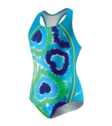 Speedo Girls Tie Dye Love 1 Piece Sport Splice Racerback At