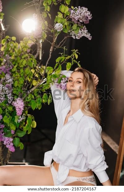 Attractive Slender Blonde Woman White Shirt Stock Photo Shutterstock