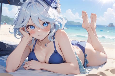 Rule 34 1girls Ai Generated Barefoot Beach Bikini Blue Eyes Blush