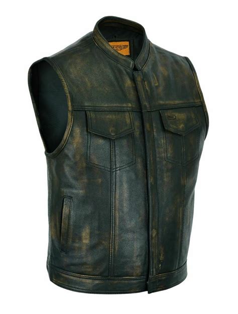 Men S SOA Style Motorcycle Club Vest MCJ Naked Distressed Brown Leather Vest Motorcycle