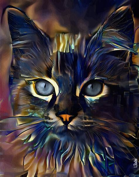 Zarlook Cat Mix Media On Panel 70X5 Painting By L Roche Artmajeur