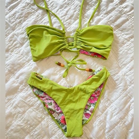 Maaji Swim Maaji Swim Green Floral Reversible Bikini Poshmark