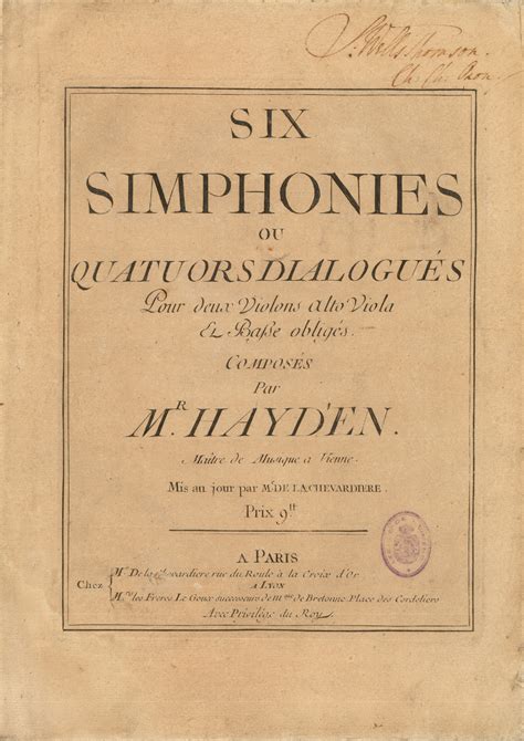 Haydn Franz Joseph Six simphonies ou Quatuors dialogués pour deux