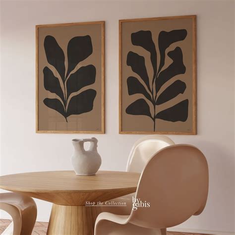 Set Of 2 Les Fleurs Printable Wall Art Botanical Black And Brown Modern