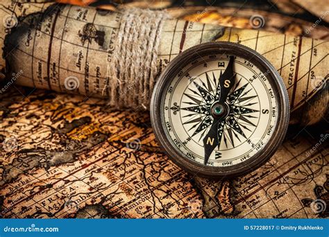 Old Vintage Compass On Ancient Map Stock Image Image Of Travel Ancient 57228017