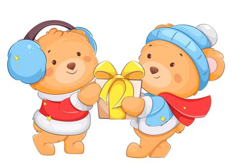 dois personagens de desenhos animados de ursos fofos com caixa de ...