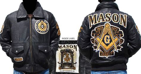 Masonic Leather Jacket Freemason Masonic Mason Black Gold Leather Coat M 4x