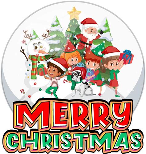 Children In Snowdome With Merry Christmas Logo 4560122 Vector Art At