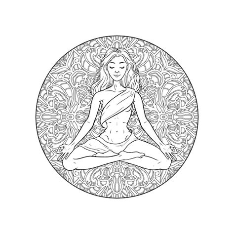 Premium Vector Young Meditating Yogi Woman In Lotus Pose On Mandala