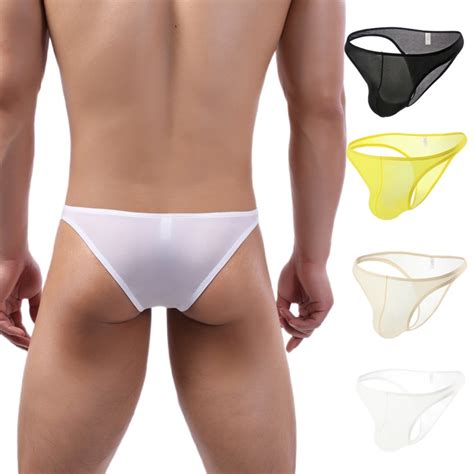 Sexy Men S Briefs Soft Breathable Ice Silk Underwear Low Waist Solid Pouch Bikini Men Underpants