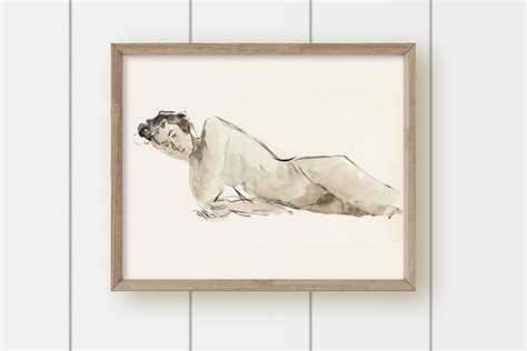 Black And White Nude Figure Watercolor Sketch Print Sepia Etsy