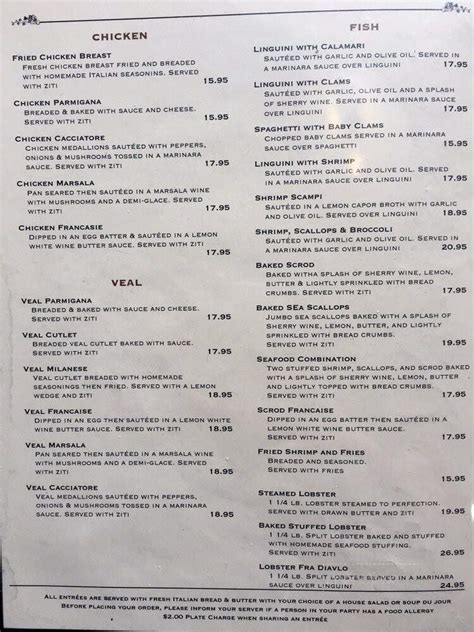 Menu Of Roma Restaurant In Southwick Ma 01077