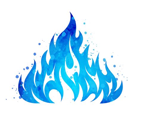 Watercolor Painted Blazing Blue Flame Fire Fireball Illustration