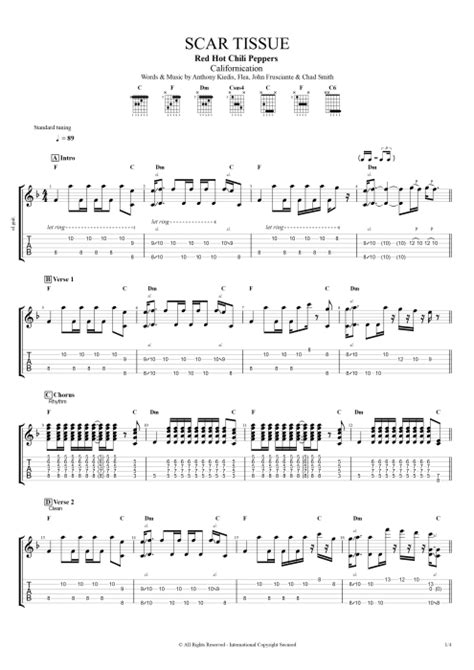 Scar Tissue Tab By Red Hot Chili Peppers Guitar Pro Guitars Bass Backing Track Mysongbook