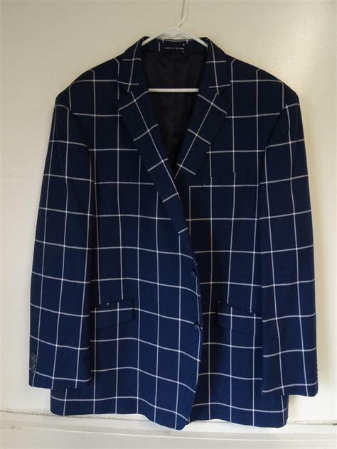 Paul Fredrick Blazer Mens 50 R Plaid Blue Sport Coat Ebay