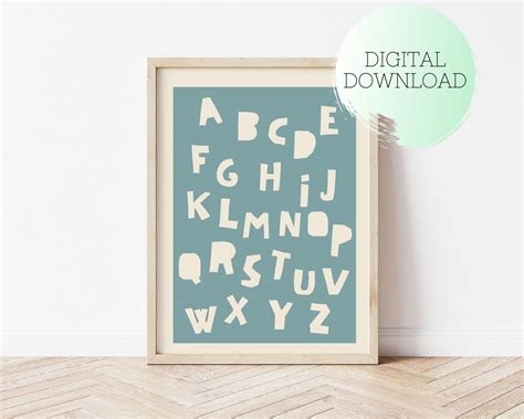 PRINTABLE Alphabet POSTER, BLUE Alphabet Poster, Blue Kids Room Decor ...