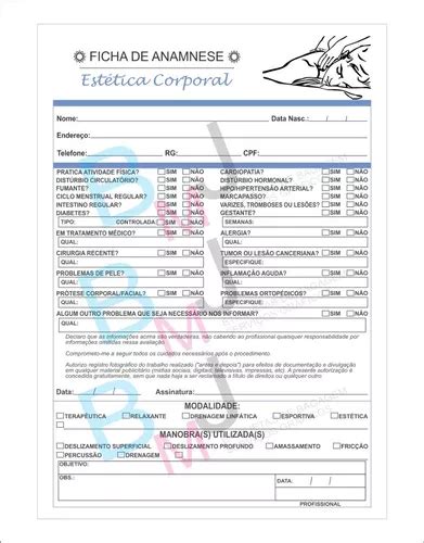 Ficha De Anamnese Estética Corporal Bloco 100 Folhas R 25 em