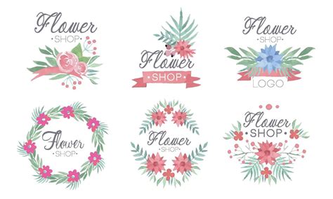 flower shop logo templates set florist boutique badges illustration