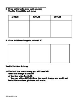 Grade 3 Financial Literacy Test Based On Ontario S New Math Curriculum