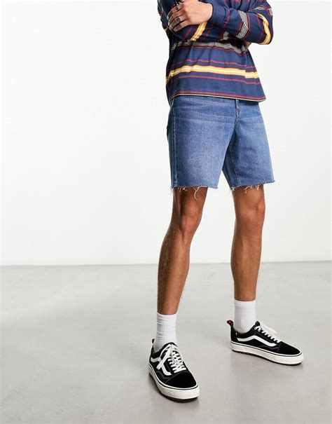 ADPT Wide Fit Cut Off Denim Shorts In Mid Wash ShopStyle