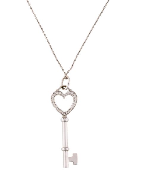 Tiffany And Co 18k Diamond Heart Key Pendant Necklace Necklaces