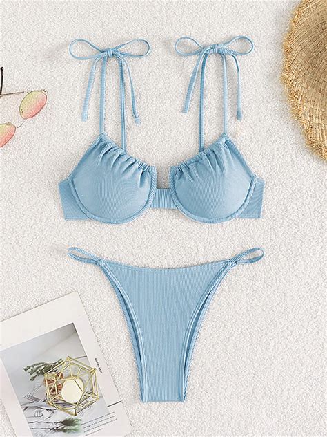 Xs L Underwired Ribbed High Leg Cut Bikini Female Swimsuit Women Swimwear Two Pieces Bikini Set