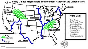 Map Of Usa With Mountain Ranges And Rivers Dorisa Josephina