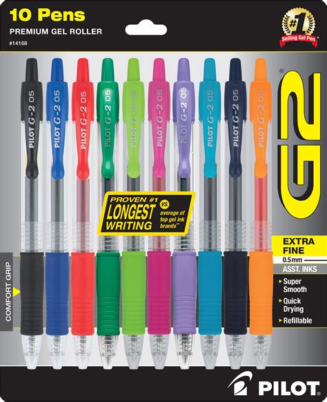 Pilot G2 Premium Retractable Gel Ink Rolling Ball Pens Extra Fine Point 05mm