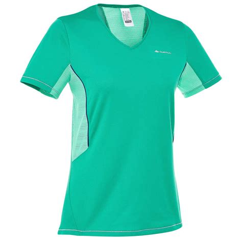 Дамска тениска с къс ръкав за преходи Forclaz 100, зелена QUECHUA ...