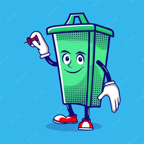 Personaje De Cubo De Basura Con Ilustración De Icono De Vector De