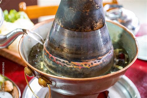 Old Beijing Mutton Hot Pot Side Stove Used In Copper Pot Shabu Shabu Stock Photo Adobe Stock