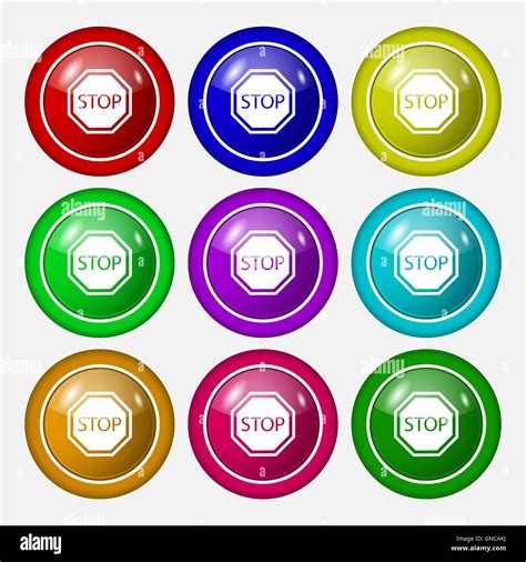 Ic Ne Stop Sign Symbole Sur Neuf Boutons Color S Vector Image