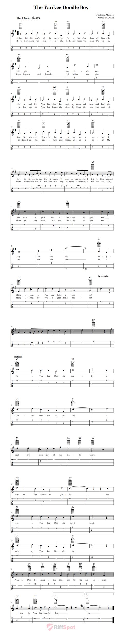 The Yankee Doodle Boy Easy Banjo Sheet Music And Tab With Chords And