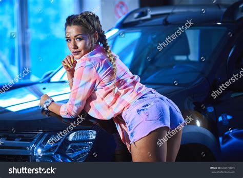 Sexy Blonde Short Denim Shorts Pigtails Stock Photo Shutterstock