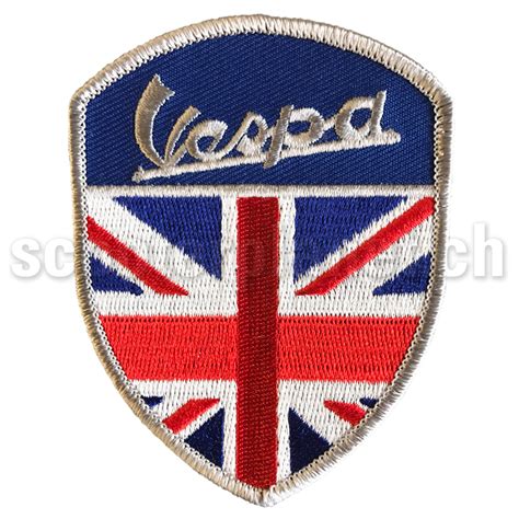 SCOOTERPRODUCTS Aufnäher Wappen Vespa Schriftzug und Union Jack