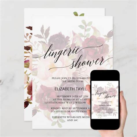 Elegant Calligraphy Faded Floral Lingerie Shower Invitation Zazzle