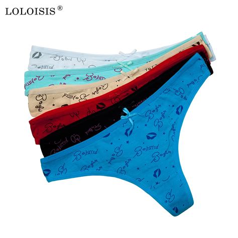 Loloisis 6pcslot Sexy Women Cotton G String And Thongs Low Waist T Back Panties Briefs Print