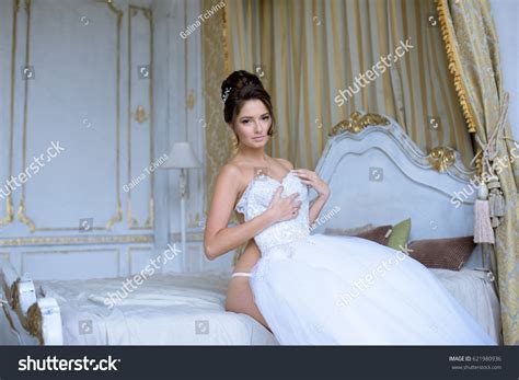 Beautiful Bride Lingerie Wearing Wedding Dress Stock Photo Shutterstock