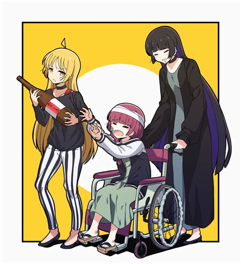 Safebooru 3girls Absurdres Ahoge Alcohol Bandaged Head Bandages Black