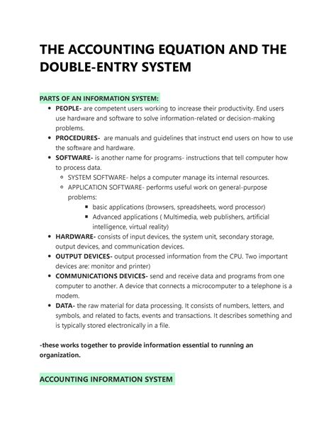 THE Accounting Equation AND THE Double Entry System THE ACCOUNTING