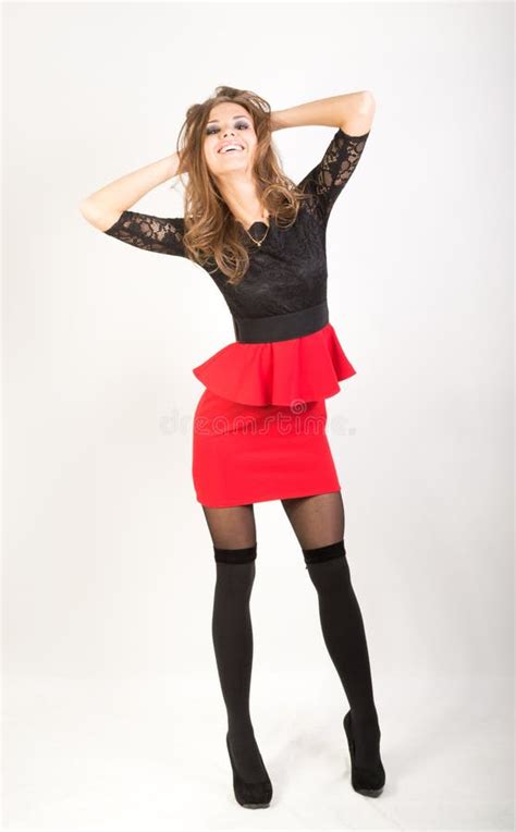 Beautiful Brunette Girl In Red Short Skirt Stock Image Image Of Bright Lifestyle 64304243